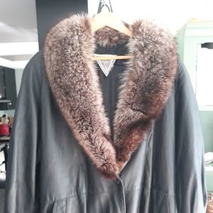 Black Leather Jacket with Fox Hair Collar